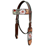 Bar H Equine Western Horse Floral Genuine American Leather Breast Collar Headstall Tack Set