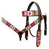 Bar H Equine Western Horse Floral Embroidery Design Genuine American Leather Tack Set