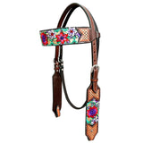 Bar H Equine Western Horse Floral Embroidery Design Genuine American Leather Tack Set