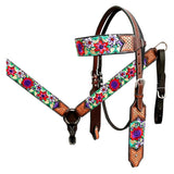 Bar H Equine Western Horse Floral Embroidery Design Genuine American Leather Tack Set