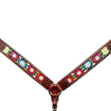 Bar H Equine Horse Genuine Leather embroidery design Breast Collar ,Headstall Brown