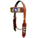 Bar H Equine Horse Genuine Leather embroidery design Breast Collar ,Headstall Brown