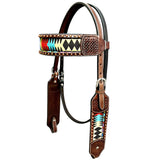 Bar H Equine Horse Genuine Leather embroidery design Breast Collar ,Headstall Brown