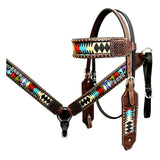 Bar H Equine Horse Genuine Leather embroidery design Breast Collar ,Headstall Brown