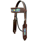 Bar H Equine Horse Genuine Leather embroidery design Breast Collar ,Headstall Brown