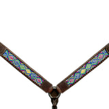 Bar H Equine Horse Genuine Leather embroidery design Breast Collar ,Headstall Brown