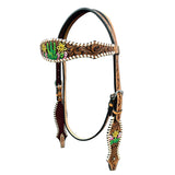 Bar H Equine Genuine Western American Leather Horse Premium Headstall & Breast Collar Set