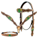 Bar H Equine Genuine Western American Leather Horse Premium Headstall & Breast Collar Set