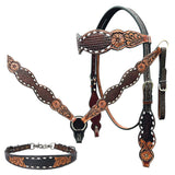 Bar H Equine Genuine Western American Leather Horse Premium Headstall & Breast Collar Set