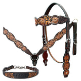 Bar H Equine Genuine Western American Leather Horse Premium Headstall & Breast Collar Set