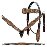 Bar H Equine Genuine Western American Leather Horse Premium Headstall & Breast Collar Set