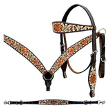 Bar H Equine Genuine Western American Leather Horse Premium Headstall & Breast Collar Set