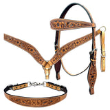 Bar H Equine Genuine Western American Leather Horse Premium Headstall & Breast Collar Set