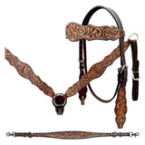 Bar H Equine Genuine Western American Leather Horse Premium Headstall & Breast Collar Set