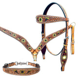 Bar H Equine Genuine Western American Leather Horse Premium Headstall & Breast Collar Set