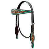 Bar H Equine Genuine Western American Leather Horse Premium Headstall & Breast Collar Set