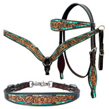 Bar H Equine Genuine Western American Leather Horse Premium Headstall & Breast Collar Set