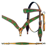 Bar H Equine Genuine Western American Leather Horse Premium Headstall & Breast Collar Set