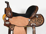 COMFYTACK Western Horse Barrel Racing American Leather Saddle Floral Carved & Tack Set Dark Brown