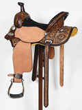 COMFYTACK Western Horse Barrel Racing American Leather Saddle Floral Carved & Tack Set Dark Brown