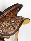 COMFYTACK Western Horse Barrel Racing American Leather Saddle Floral Carved & Tack Set Dark Brown