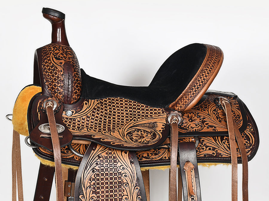 Comfytack Dark Brown Western Kids Youth Children Miniature Pony Saddle Leather Trail Tack Set | Hand Tooled Saddle | Western Saddle | Saddle for Horses | Horse Tack Set