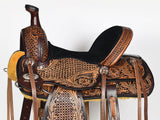 COMFYTACK Western Horse Barrel Racing American Leather Saddle Floral Carved & Tack Set Dark Brown