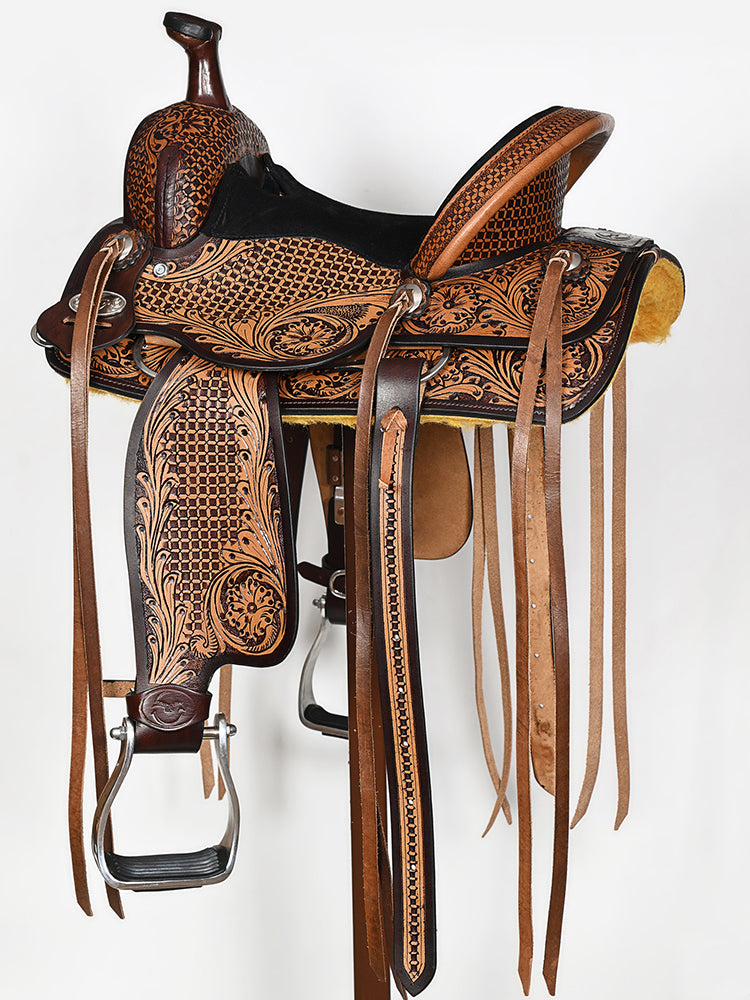 Comfytack Dark Brown Western Kids Youth Children Miniature Pony Saddle Leather Trail Tack Set | Hand Tooled Saddle | Western Saddle | Saddle for Horses | Horse Tack Set