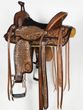 COMFYTACK Western Horse Barrel Racing American Leather Saddle Floral Carved & Tack Set Dark Brown