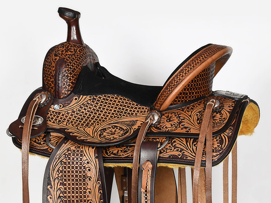 Comfytack Dark Brown Western Kids Youth Children Miniature Pony Saddle Leather Trail Tack Set | Hand Tooled Saddle | Western Saddle | Saddle for Horses | Horse Tack Set