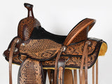 COMFYTACK Western Horse Barrel Racing American Leather Saddle Floral Carved & Tack Set Dark Brown