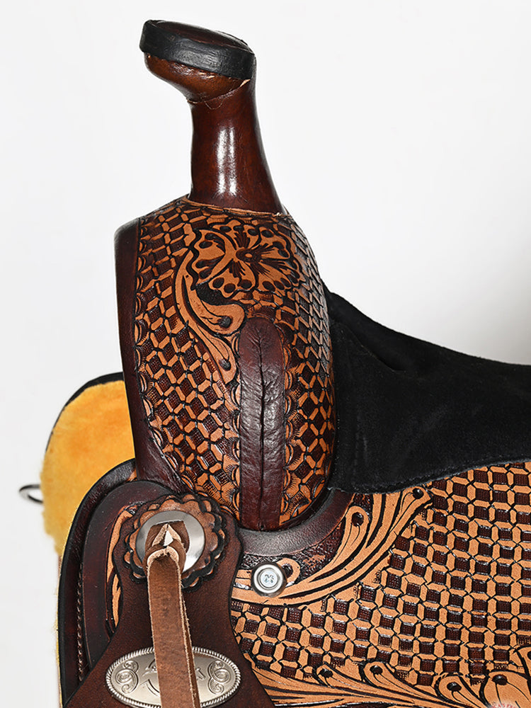 Comfytack Dark Brown Western Kids Youth Children Miniature Pony Saddle Leather Trail Tack Set | Hand Tooled Saddle | Western Saddle | Saddle for Horses | Horse Tack Set