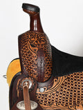 COMFYTACK Western Horse Barrel Racing American Leather Saddle Floral Carved & Tack Set Dark Brown