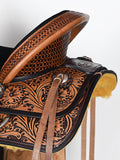 COMFYTACK Western Horse Barrel Racing American Leather Saddle Floral Carved & Tack Set Dark Brown