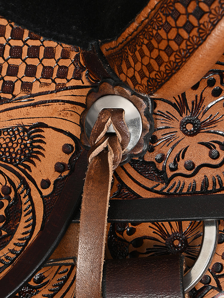 Comfytack Dark Brown Western Kids Youth Children Miniature Pony Saddle Leather Trail Tack Set | Hand Tooled Saddle | Western Saddle | Saddle for Horses | Horse Tack Set