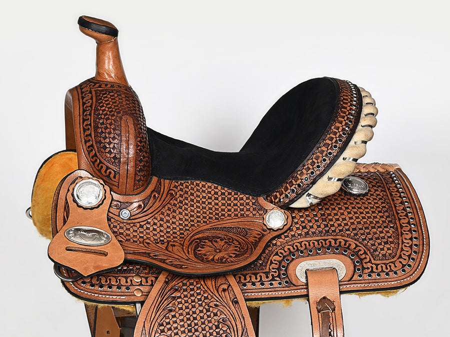 Comfytack Brown Western Kids Youth Children Miniature Pony Saddle Leather Trail Tack Set | Hand Tooled Saddle | Western Saddle | Saddle for Horses | Horse Tack Set