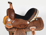 COMFYTACK Western Horse Barrel Racing American Leather Saddle Floral Carved & Tack Set Brown