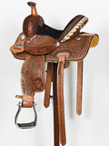 COMFYTACK Western Horse Barrel Racing American Leather Saddle Floral Carved & Tack Set Brown