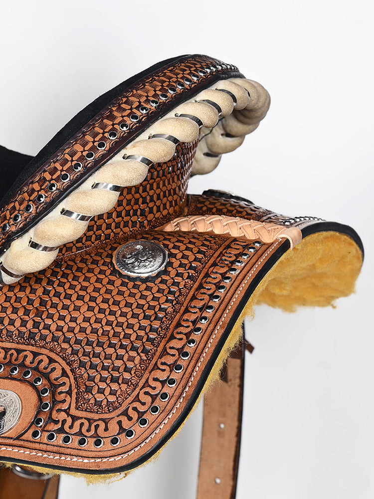 Comfytack Brown Western Kids Youth Children Miniature Pony Saddle Leather Trail Tack Set | Hand Tooled Saddle | Western Saddle | Saddle for Horses | Horse Tack Set
