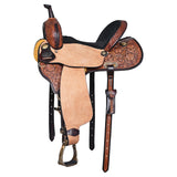 COMFYTACK Western Horse Barrel Racing American Leather Saddle Floral Carved & Tack Set Dark Brown