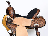 COMFYTACK Western Horse Barrel Racing American Leather Saddle Floral Carved & Tack Set Dark Brown