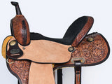 COMFYTACK Western Horse Barrel Racing American Leather Saddle Floral Carved & Tack Set Dark Brown