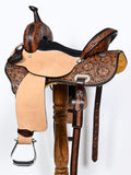 COMFYTACK Western Horse Barrel Racing American Leather Saddle Floral Carved & Tack Set Dark Brown