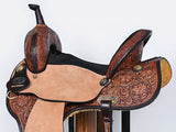 COMFYTACK Western Horse Barrel Racing American Leather Saddle Floral Carved & Tack Set Dark Brown