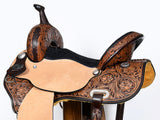 COMFYTACK Western Horse Barrel Racing American Leather Saddle Floral Carved & Tack Set Dark Brown