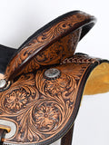 COMFYTACK Western Horse Barrel Racing American Leather Saddle Floral Carved & Tack Set Dark Brown