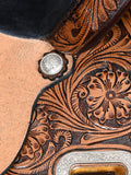 COMFYTACK Western Horse Barrel Racing American Leather Saddle Floral Carved & Tack Set Dark Brown