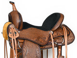 COMFYTACK Western Horse Barrel Racing American Leather Saddle Floral Carved & Tack Set Dark Brown