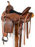 COMFYTACK Western Horse Barrel Racing American Leather Saddle Floral Carved & Tack Set Dark Brown