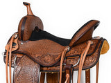 COMFYTACK Western Horse Barrel Racing American Leather Saddle Floral Carved & Tack Set Dark Brown